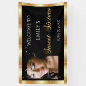 Sweet Sixteen, Aangepaste foto, Gouden Sparkle Spandoek (Verticaal)