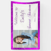 Sweet Sixteen, Aangepaste foto, Paarse, Sparkle Spandoek (Verticaal)