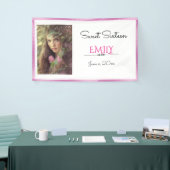 Sweet Sixteen, aangepaste foto, roze en wit Spandoek (Beurs)