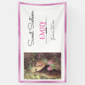 Sweet Sixteen, aangepaste foto, roze en wit Spandoek (Verticaal)