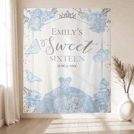 Sweet Sixteen Achtergrond Vlinder Stofblauw Jurk Wandkleed
