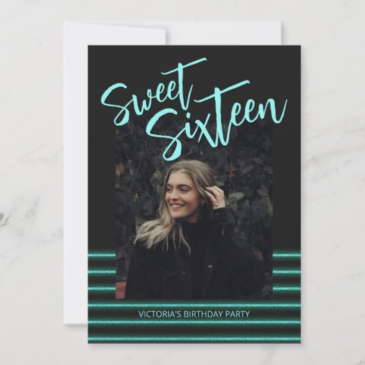 Sweet Sixteen Aquamarine Glitter Verjaardagsfeestj Kaart (Voorkant)