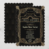 Sweet Sixteen | Art Deco Gold Great Gatsby jaren 2 Kaart (Voorkant / Achterkant)