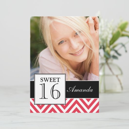 SWEET SIXTEEN ARTIJ RED CHEVRON KAART (Staand voorkant)