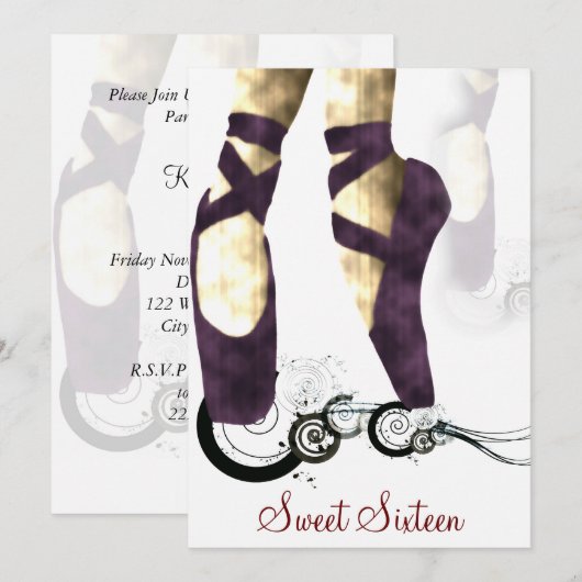 Sweet Sixteen Ballerina Party uitnodiging (Voorkant / Achterkant)