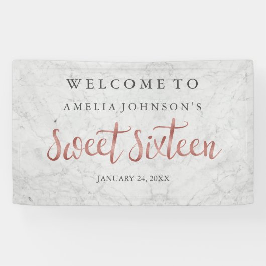 Sweet Sixteen Banner Marble Roos Gold (Horizontaal)