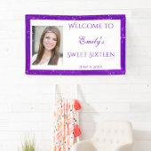 Sweet Sixteen Banner, Paarse, Sparkle Stars Spandoek (Insitu)