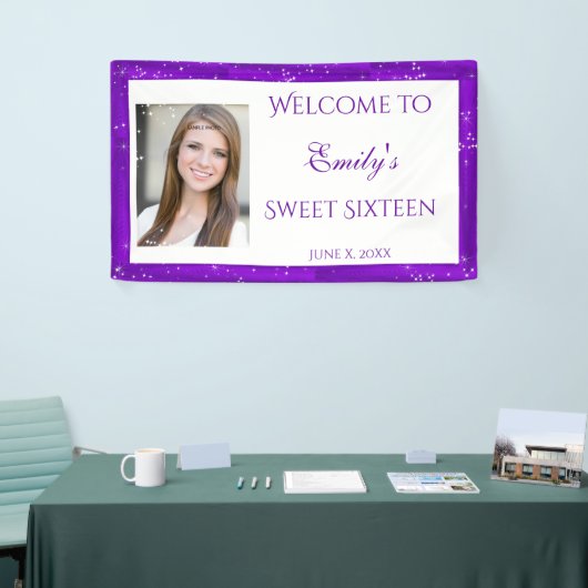 Sweet Sixteen Banner, Paarse, Sparkle Stars Spandoek (Beurs)