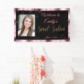 Sweet Sixteen Banner, Roze & Zwart, Sparkle Stars Spandoek
