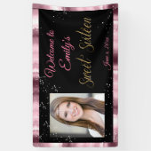 Sweet Sixteen Banner, Roze & Zwart, Sparkle Stars Spandoek