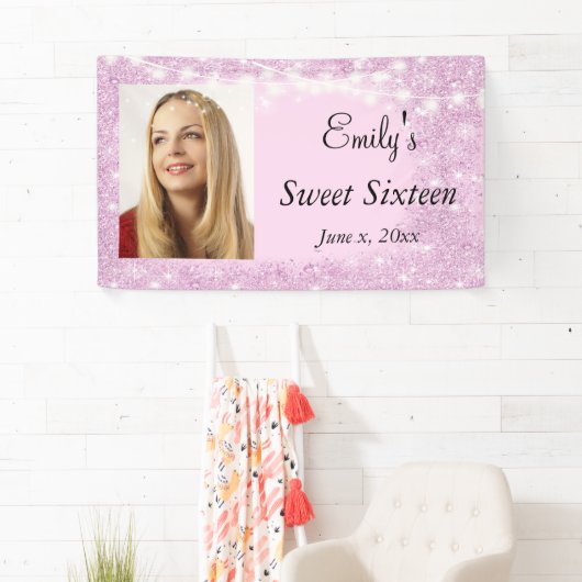 Sweet Sixteen, Bat Mitswa, Roze glitter, Custom Spandoek (Insitu)