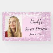 Sweet Sixteen, Bat Mitswa, Roze glitter, Custom Spandoek (Horizontaal)