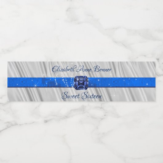 Sweet Sixteen, Bat Mitzvah, Blauwe en Zilveren Gli Waterfles Etiket (Enkel label)