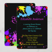 Sweet Sixteen, Bat Mitzvah, Glow Neon Uitnodiging (Voorkant / Achterkant)