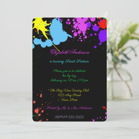 Sweet Sixteen, Bat Mitzvah, Neon Glow Invitation Kaart (Staand voorkant)