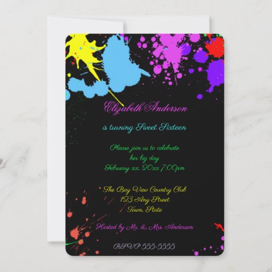 Sweet Sixteen, Bat Mitzvah, Neon Glow Invitation Kaart (Voorkant)