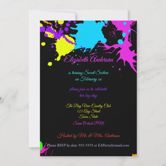 Sweet Sixteen, Bat Mitzvah, Neon Glow Invitation Kaart (Voorkant)