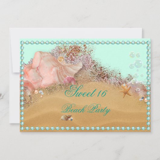 Sweet Sixteen, Beach, Pearls, Custom Invitation Kaart (Voorkant)