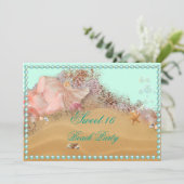 Sweet Sixteen, Beach, Pearls, Custom Invitation Kaart (Staand voorkant)