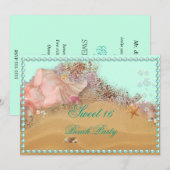 Sweet Sixteen, Beach, Pearls, Custom Invitation Kaart (Voorkant / Achterkant)