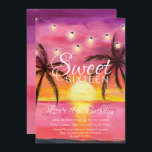 Sweet Sixteen, Beach Sunset Birthday Invitation Kaart<br><div class="desc">Sweet zestien,  Beach Sunset Birthday Invitations. Levendige en vette zoete 16 uitnodigingen ontworpen met een prachtige roze en paarse zonsondergang,  palmbomen en lichte snaaraccenten. Deze zonsopgang van zestien is speciaal voor tieners gemaakt en zal een geweldige inleiding zijn op uw speciale dag.</div>