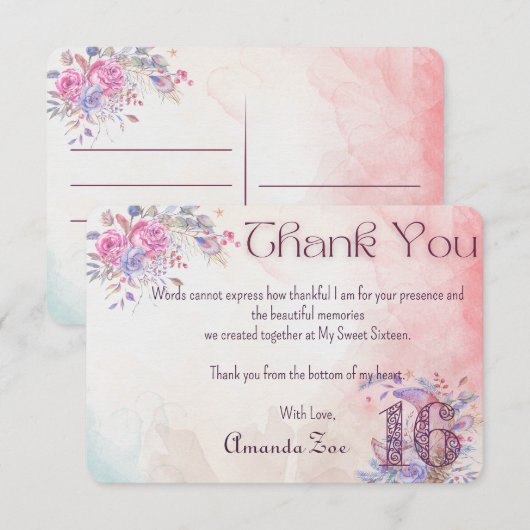 Sweet Sixteen bedankje Bedankkaart (Voorkant / Achterkant)