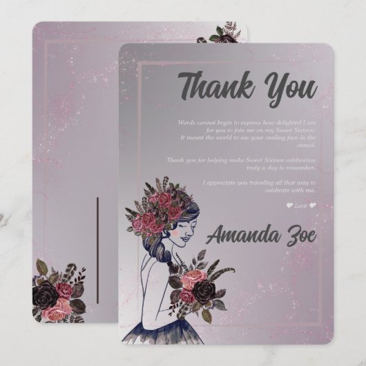 Sweet Sixteen bedankje Kaart (Voorkant / Achterkant)