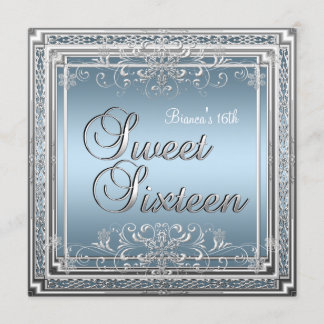 Sweet Sixteen Birthday Blue Silver Teen Girl 2 Kaart