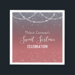 Sweet Sixteen Birthday Celebration Ombre Diamond Servet<br><div class="desc">Meisjes glitter met fancy scriptnaam typografie. Elegant diamant en sparkle ster confetti border. Blauw tot roze achtergrond. Geweldig voor 16 mooie feestjes. Alle tekst kan worden aangepast.</div>