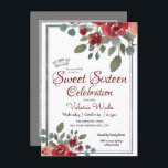 Sweet Sixteen Birthday Celebration Waterverf Roos Kaart<br><div class="desc">Rode Waterverf Floral Rozen zestien zoete uitnodigingen. Alle tekst kan worden aangepast,  evenals lettertypekleuren en achtergrondkleur.  Grijze achtergrond. Eén fotooptie op de achterkant van de kaart.</div>