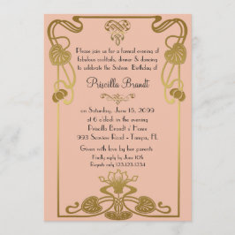 Sweet Sixteen Birthday, Gatsby-stijl, Peach & Gold Kaart