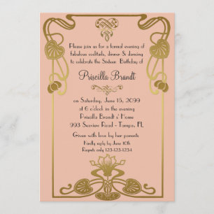 Sweet Sixteen Birthday, Gatsby-stijl, Peach & Gold Kaart