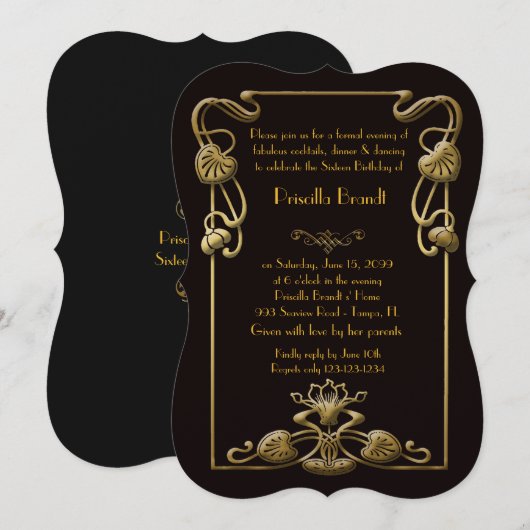Sweet Sixteen Birthday, Gatsby stijl, Zwart & Goud Kaart (Voorkant / Achterkant)