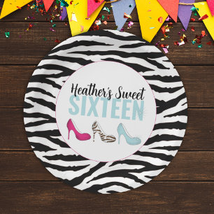 Sweet Sixteen Birthday Girly Pink Whimsical Papieren Bordje