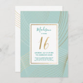 Sweet Sixteen Birthday Invite - Modern, Blauwgroen Kaart (Voorkant / Achterkant)
