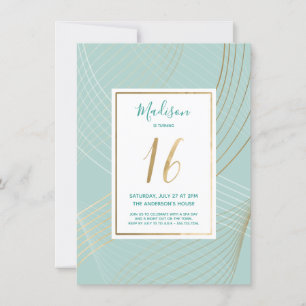 Sweet Sixteen Birthday Invite - Modern, Blauwgroen Kaart