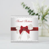 Sweet Sixteen Birthday Noite Red White Cute Bow Kaart (Staand voorkant)