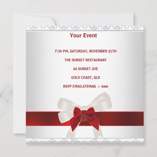 Sweet Sixteen Birthday Noite Red White Cute Bow Kaart (Achterkant)