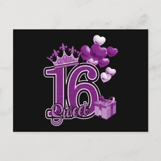Sweet Sixteen Birthday Paars Briefkaart (Voorkant)