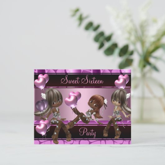 Sweet Sixteen Birthday Party Balloons Pink Girls 3 Kaart (Staand voorkant)