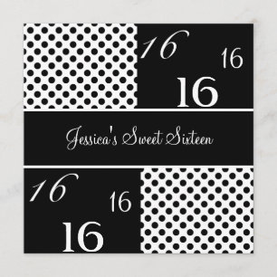 Sweet Sixteen Birthday Party Black & White Spots Kaart