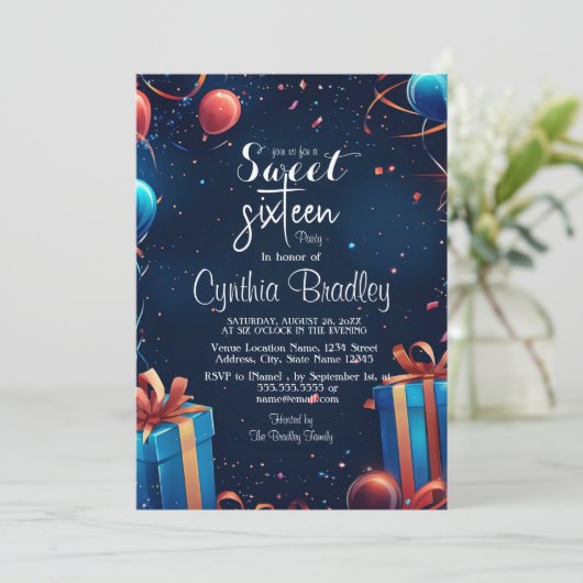 Sweet Sixteen Birthday Party en Confetti Kaart (Staand voorkant)