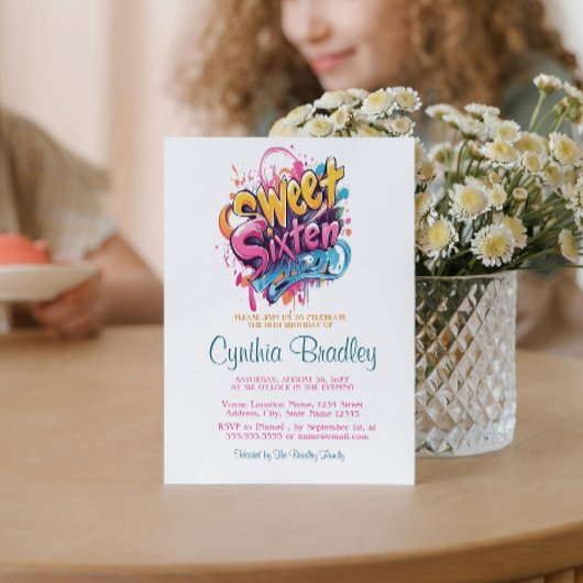 Sweet Sixteen Birthday Party I Graffiti stijl 2 Kaart