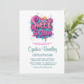 Sweet Sixteen Birthday Party I Graffiti stijl 3 Kaart (Staand voorkant)