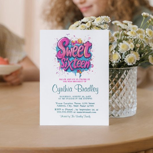 Sweet Sixteen Birthday Party I Graffiti stijl 3 Kaart