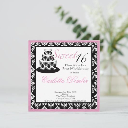 Sweet Sixteen Birthday Party Invitations Kaart (Staand voorkant)