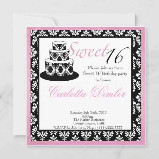 Sweet Sixteen Birthday Party Invitations Kaart (Voorkant)