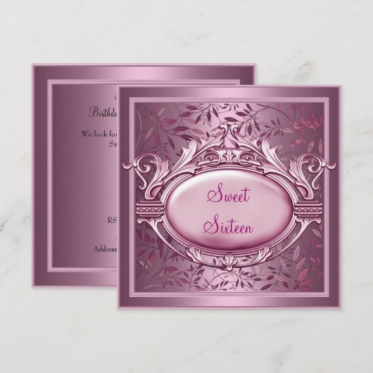 Sweet Sixteen Birthday Party Satin Pink Floral Kaart (Voorkant / Achterkant)