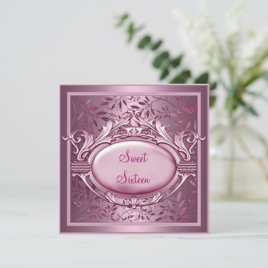 Sweet Sixteen Birthday Party Satin Pink Floral Kaart (Staand voorkant)
