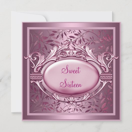 Sweet Sixteen Birthday Party Satin Pink Floral Kaart (Voorkant)